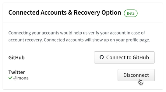 Screenshot of linking from Account Setting with a cursor hovering over disconnect